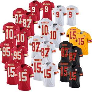 Maillots de football des Kansas pour hommes, 15 Patrick Mahomes, 9 JuJu Smith-Schuster, 87 Kelce, 10 Pacheco, cousus, VP Limited USA - Rouge - Product Image 1
