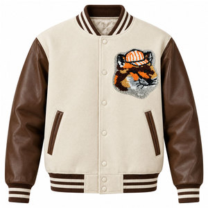 Chaqueta Varsity de Hombre con Bordado Chenille, Manga de Cuero, Tejido Grueso, Invierno, Casual, Transpirable, Venta Directa de Fábrica - Product Image 1