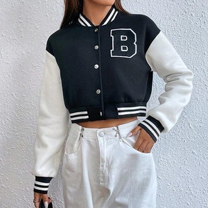 2025 Chic femmes Baseball Varsity veste matelassé Letterman manteau avec manches en cuir Chic motif solide printemps et automne - Product Image 1