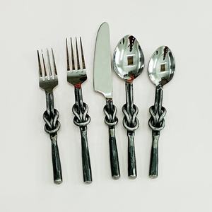 Juego de cubiertos chapados en plata de acero inoxidable, con mango de diseño circular hecho a mano, de alta calidad, para el hogar y el hotel - Product Image 6