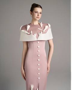 Luxury Pink 3D Floral Maxi <b>Dress</b> with Detachable Cape <b>Tulip</b> Applique Bustier Gown for Party and Evening - Product Image 1