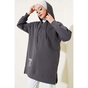 Sudadera con capucha de túnica estampada para mujer, estilo extragrande con cremallera y patrón de letras, diseño forrado de temporada de invierno y otoño - Product Image 4