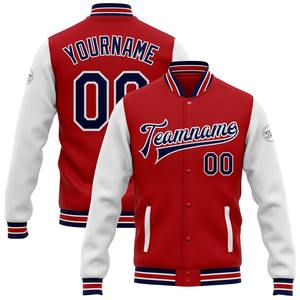 Vente en gros dans l'industrie directe Blouson aviateur hiver décontracté personnalisé rouge marine-blanc Veste bicolore Varsity Letterman à snap intégral - Product Image 1