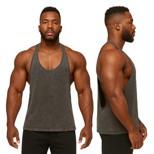 Custom vintage washed sleeveless gym tank top men workout fitness bodybuilding vest loose fit breathable muscle training tank - Product Image 1