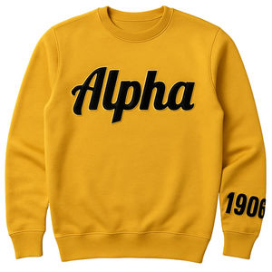 เสื้อสเวตเชิ้ตคอกลมพรีเมียม Old Gold Alpha ปักลายเชนิลล์แบบกำหนดเอง APA Apparel Divine Nine Greek Fraternity - Product Image 3
