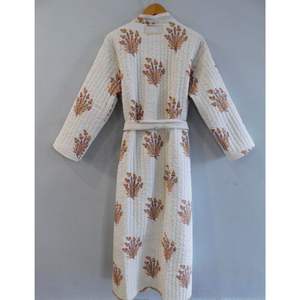 Albornoz Kimono acolchado informal de algodón para mujer, chaqueta de dormir Sexy con estampado Floral hecho a mano, ropa de dormir - Product Image 5