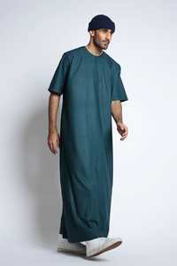 OEM 2025 Vêtements islamiques arabes de haute qualité Dubaï Thawb Jubba pour hommes à manches courtes Thobes ethniques Couleur unie Thobe musulman pour hommes - Product Image 6