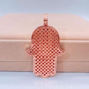 Colgante de oro rosa 925 Plata Baguette VVS Moissanite Hamsa y cadena de tenis de 18" - Product Image 1