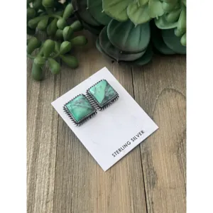 Judith Dixon Cyclops Variscite Sterling <b>Silver</b> Geometric <b>Stud</b> <b>Earrings</b> Bezel <b>Set</b> - Product Image 3