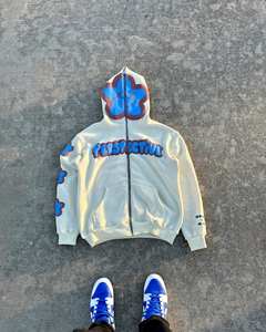 Fabricant de sweat à capuche en coton molletonné lourd pour hommes, ensemble de survêtements de jogging, ourlet brut, bord coupé, fermeture éclair imprimée bouffante, hiver - Product Image 5