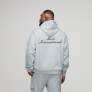 Sweat à capuche épais en coton lourd 500 g/m², gris uni, pour homme, avec logo personnalisé, de haute qualité, par Marfa International - Product Image 2