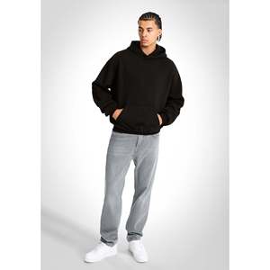 <b>Zipped</b> Oversized <b>Black</b> <b>Hoodie</b> with 3D Embroidery and Screen Print - Product Image 5