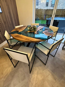 Mesa de Comedor de Arte de Madera de Acacia y Resina Hecha a Mano, Moderna y de Lujo, Impermeable, para Sala de Estar, Regalos para Bodas, Jubilaciones y Diwali - Product Image 3