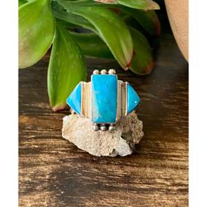 Genevieve Francisco Kingman <b>Ring</b> Fashionable Turquoise Sterling <b>Silver</b> Bezel Setting Rose Gold 18K Plating Size 12 Perfect Gift - Product Image 1