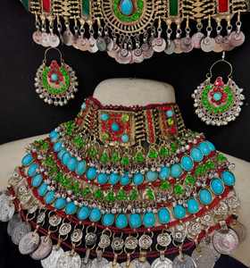 Elegante Conjunto Afgano de Acero Inoxidable para Mujer, Estilo Étnico Clásico, con Cristales y Pedrería, Hecho a Mano para Bodas y Reuniones Festivas - Product Image 4