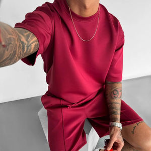 Verano Casual O cuello manga corta suelta moda verano transpirable hombres dos piezas poliéster Casual chándal de gran tamaño - Product Image 5