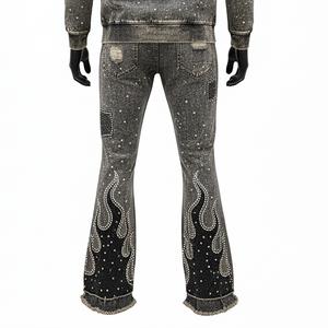 Conjunto Deportivo de Dos Piezas para Hombre, Algodón Grueso, Estilo Desteñido, con Logotipo Personalizado, Sudadera con Capucha y Pantalones Deportivos con Pedrería - Product Image 6