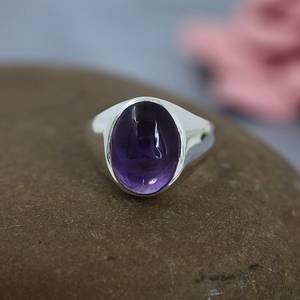 Anillo de Plata de Ley 925 con Gema de Amatista Púrpura Natural Tallada en Forma Ovalada, Anillos de Moda para Mujer, Precio al por Mayor - Product Image 4