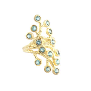 Bague de déclaration en Quartz bleu suisse à facettes, Collection exquise, Design en filigrane plaqué or 24k, bagues 7US, cadeau - Product Image 3