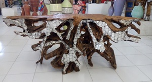 Table console en racine de teck avec des sculptures à la main exquises Finition naturelle durable Meubles de maison pour entrée ou villa - Product Image 2