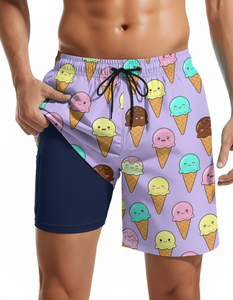 Shorts de Baño 2 en 1 para Hombre, de Secado Rápido, Impermeables y Transpirables, con Estampado Floral, Cintura Media, Forro de Compresión, Tejido - Product Image 3