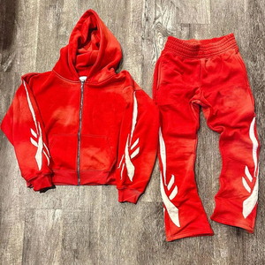 Vente la plus chaude hiver à capuche épaissi détresse broderie patchs Vintage lavage taille haute survêtements jambe droite pantalon ample - Product Image 5