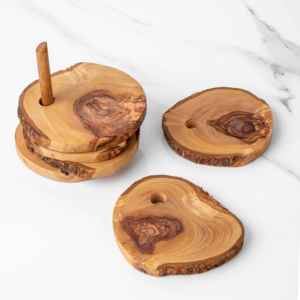 Ensemble de 6 sous-verres en bois d'olivier avec support, sous-verres ronds rustiques pour table basse, bar et restaurant, vente en gros - Product Image 5
