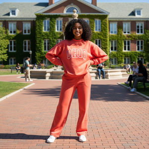 OEM Custom High Street Style 100% Cotton Vintage Pattern Women's Mockneck Chi Phi Sweatsuit <b>Set</b> Embroidery Patches 2 piece <b>set</b> - Product Image 3