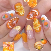 NBL-JX-145 3D Oranje Fruit Gradient Press-on Nagels 30 stuks Herbruikbare Volledige Dekking Kunstnagels Zomer Handgemaakte Amandel Nageltips