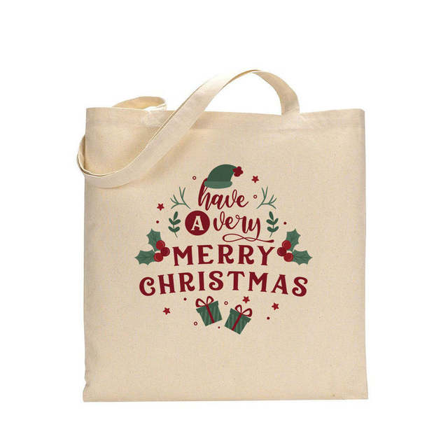 Merry Christmas Festival Shopping Cotton Canvas Tote Bag Festive Christmas Effective Gift Bags For Santa Maker Packaging Bag