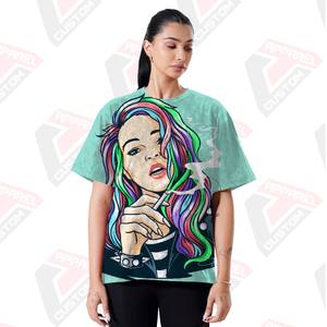 T-shirt élégant pour femmes lavé à l'acide confortable et écologique été à la mode Girly Denim Batik velours côtelé avec décoration d'appliques - Product Image 2