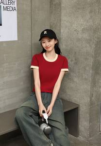 T-shirt 80% coton personnalisé pour femmes 20% Sorona Ringer T-Shirt 230gsm tissu tricoté vierge solide pour l'automne T-shirt compressé pour hommes - Product Image 3