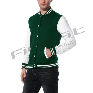 Blouson aviateur vert personnalisé de style universitaire baseball et universitaire pour hommes avec manches brodées et col montant avec logo sur le devant - Product Image 6