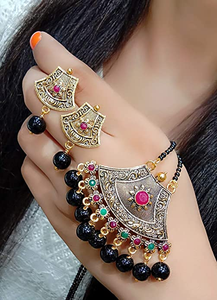 Venta Mayorista Indio Comprar Mangalsutra Oxodizado Con Pendientes - Product Image 3