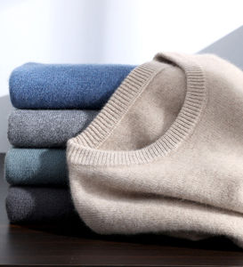 Vente en gros de pull à col ras du cou en laine cachemire 100% pour hommes, pull respirant anti-boulochage, tricots décontractés d'hiver, vêtements de luxe - Product Image 1