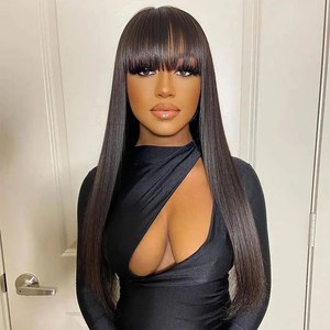 Dài Thẳng Đầy Đủ Máy Làm Glueless Tóc Giả Với <span class=keywords><strong>Bangs</strong></span> Fringe <span class=keywords><strong>Bob</strong></span> Brazil Tóc Giả Tóc Con Người Cho Phụ Nữ - Product Image 1