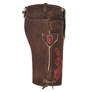 Top qualité bavarois hommes Lederhosen court véritable peau de vache daim cuir avant broderie côté poches arrière mi léger - Product Image 6