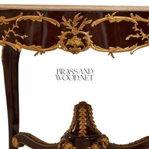 Mesa de Entrada Clásica de Lujo con Tapa de Mármol, Madera y Latón - Product Image 3