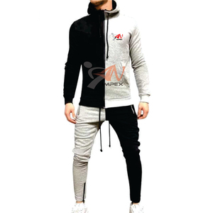 Chándal con cremallera de punto de doble color personalizado de alta calidad para hombre, ropa deportiva de gimnasio de Material Flexible, incluidos pantalones de chándal, logotipo impreso - Product Image 1