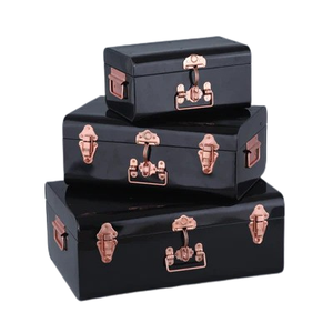 Lot de 3 boîtes de rangement en métal de luxe avec poignée en cuivre de haute qualité, revêtement en poudre noire, prix d'usine pour le stockage de bijoux - Product Image 1