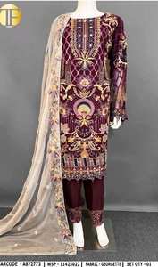 ชุดผ้าไหมปักด้วยมือดีไซน์เนอร์ทันสมัยสำหรับผู้หญิงงานปาร์ตี้สไตล์อินเดียโบราณป้องกันแสงแดด - Product Image 2