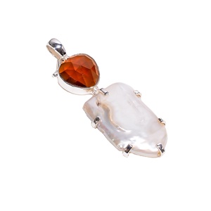 Hessonite พิสดารมุกพลอยจี้สำหรับผู้หญิง925เงินสเตอร์ลิงเครื่องประดับจำนวนมากขายส่งปรับจี้เงินซัพพลายเออร์ - Product Image 1