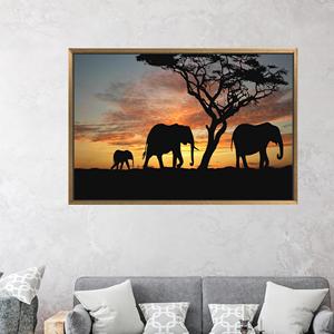 Safari Animal Canvas Decor: Printed African Landscape Art,1P:Gold <b>Framed</b> - Product Image 1