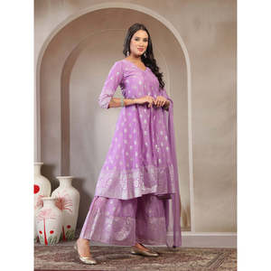 Conjunto de Kurta y Sharara de Chifón Estampado para Mujer, Primavera/Verano, con Dupatta - Product Image 2