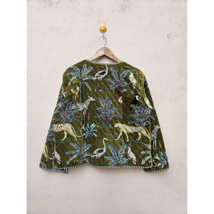 Chaqueta Reversible de Algodón y Terciopelo Indio Hecha a Mano, Ecológica, para Mujer, Acolchada, con Estampado de Jungla, Forro de Lino Acogedor, Duradera - Product Image 6