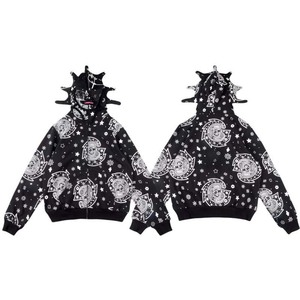 Venta al por mayor 100% de algodón de gran tamaño remache lavado con capucha de los hombres ropa de calle sudaderas con logotipo bordado - Product Image 1