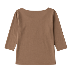 Women Brown 3/4 Sleeve Boat Neck T <b>Shirt</b> 100% Luxury Organic Cotton Pre Shrunk GOTS Certified Premium Soft Classic Fit <b>Tee</b> - Product Image 2