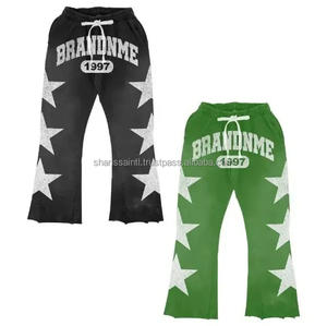 Chándal unisex de algodón acampanado con piedras, venta al por mayor, pantalones de chándal para correr, Conjunto de sudadera con capucha, lavado ácido desteñido al sol, chándal para hombre desgastado - Product Image 6