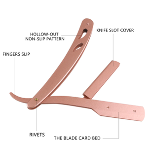 Porte-lames de rasoir pour hommes Manche en acier inoxydable Porte-rasoir de barbier à bord droit Rasoir de rasage pliant par ANAAIF - Product Image 4