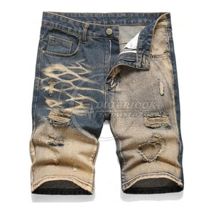 กางเกงยีนส์ขาสั้นผ้าฝ้ายของผู้ชายขาสั้นแบบแห้งเร็วระบายอากาศได้ดีสไตล์ลำลองยาวถึงเข่า - Product Image 1